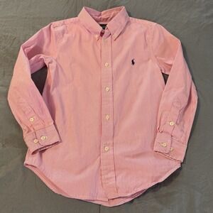 Polo Ralph Lauren Boys Pink White Striped Button Down Shirt Size 7